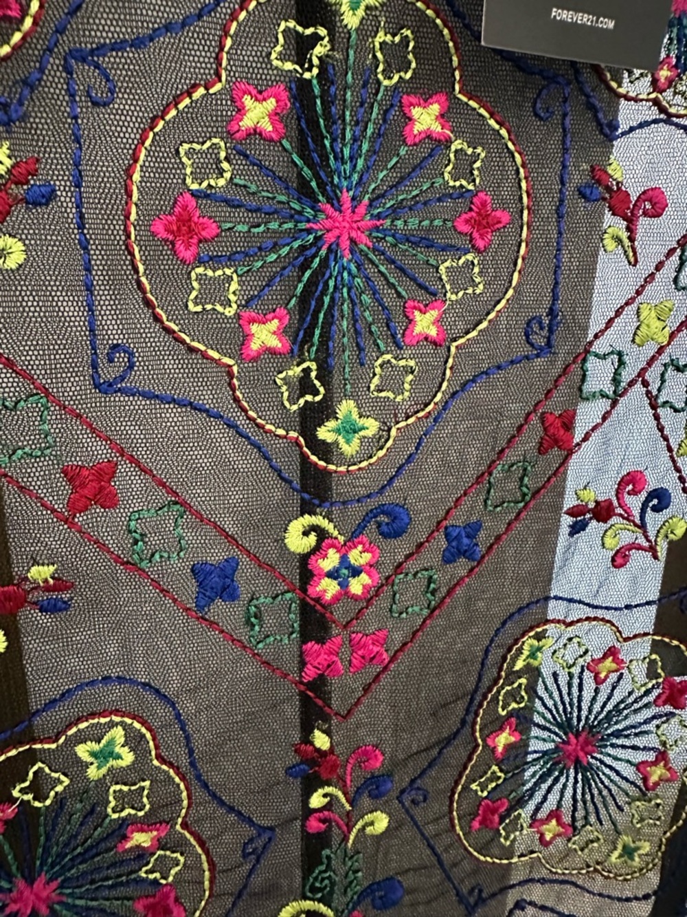 FOREVER 21 Sheer Embroidered Mesh Top | Black Floral Festival Boho Size S NWT - Picture 3 of 7